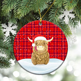 Rose Modern Tartan Christmas Ceramic Ornament - Highland Cows Style